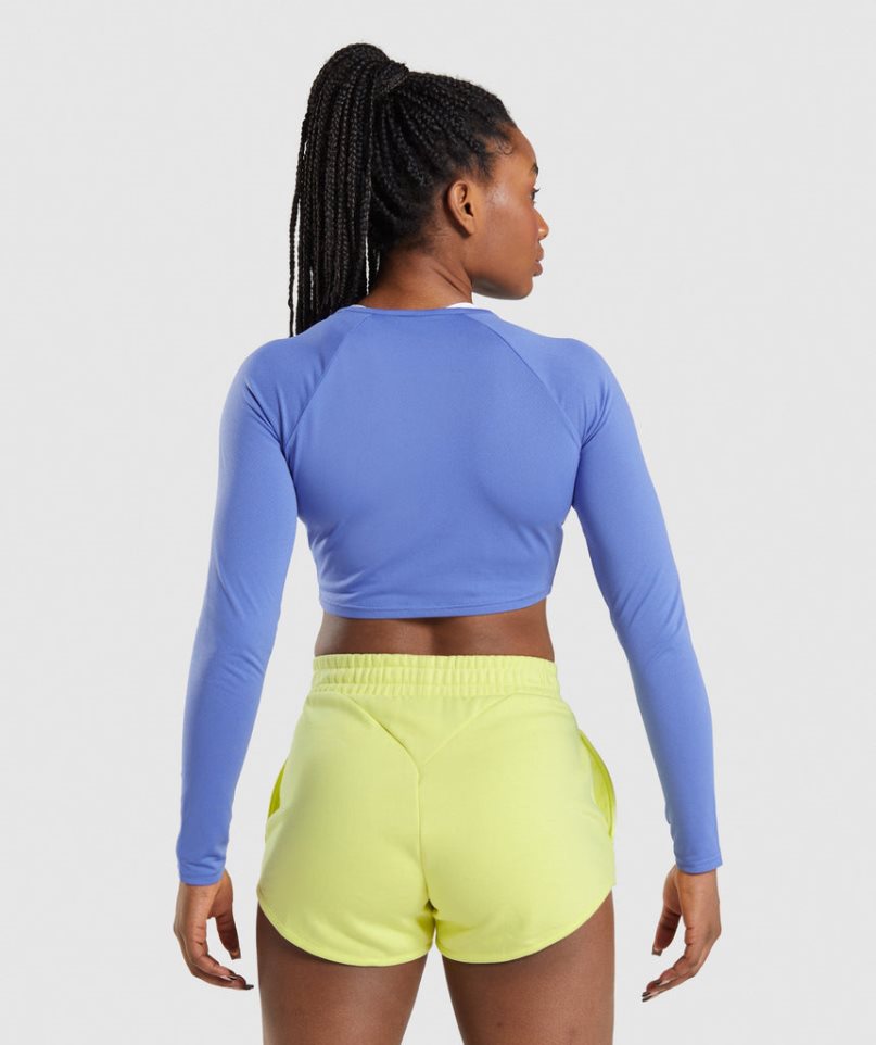 Women's Gymshark Training Long Sleeve Cropped Tops Blue | NZ 6XDYIN